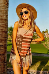 BiBi American Flag Print Knit Sleeveless Top