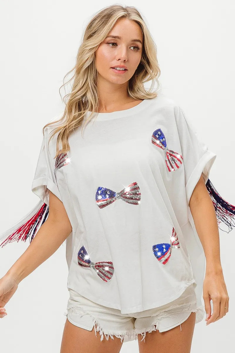 BiBi American Flag Sequin Ribbon T-Shirt