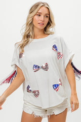 BiBi American Flag Sequin Ribbon T-Shirt