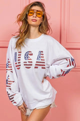 BiBi American Flag USA and Star Sequin Sweatshirt