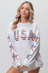 BiBi American Flag USA and Star Sequin Sweatshirt