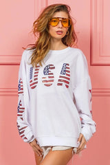 BiBi American Flag USA and Star Sequin Sweatshirt
