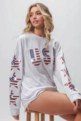 BiBi American Flag USA and Star Sequin Sweatshirt