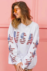 BiBi American Flag USA and Star Sequin Sweatshirt