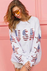 BiBi American Flag USA and Star Sequin Sweatshirt OFF WHITE / S