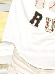 BiBi Baseballs Homerun Letter Washed Short Sleeve Top