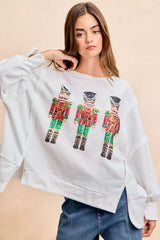 BiBi Christmas Sequin Nutcrackers Embroidery Sweatshirt