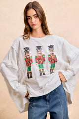 BiBi Christmas Sequin Nutcrackers Embroidery Sweatshirt