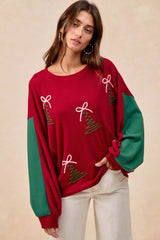 BiBi Christmas Theme Tree Embroidered Sweater