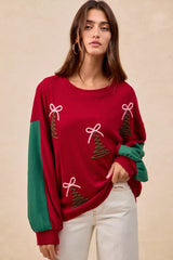 BiBi Christmas Theme Tree Embroidered Sweater RED / S