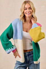 BiBi Color Block Open Front Sweater Cardigan