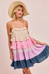 BiBi Color Blocked Tiered Dress
