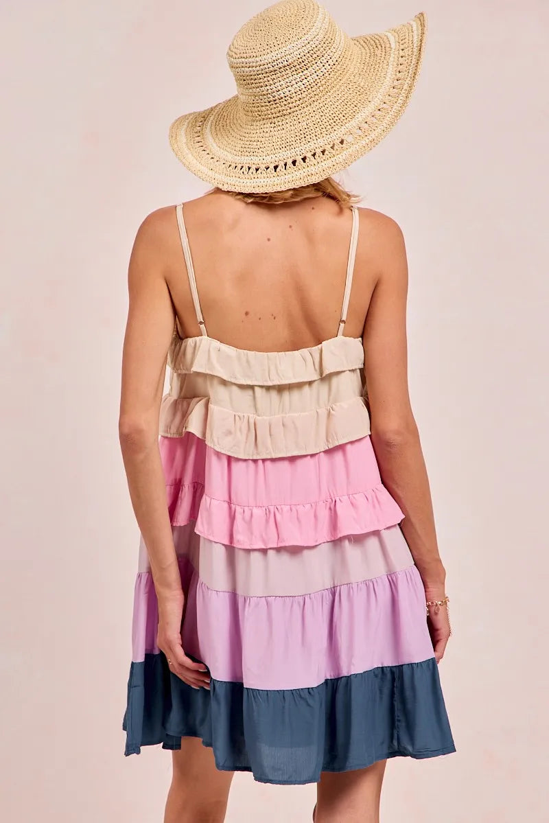 BiBi Color Blocked Tiered Dress