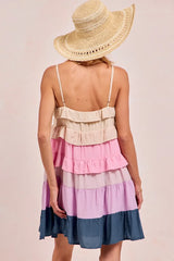 BiBi Color Blocked Tiered Dress
