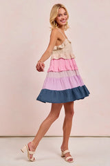BiBi Color Blocked Tiered Dress