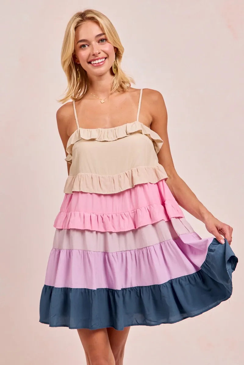 BiBi Color Blocked Tiered Dress