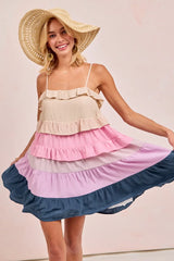 BiBi Color Blocked Tiered Dress