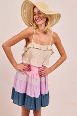 BiBi Color Blocked Tiered Dress