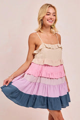 BiBi Color Blocked Tiered Dress