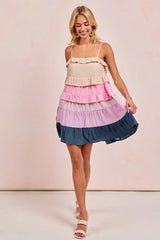 BiBi Color Blocked Tiered Dress