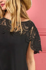 BiBi Crochet Lace Yoke Detailed Wrinkled Dress