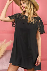 BiBi Crochet Lace Yoke Detailed Wrinkled Dress BLACK / S