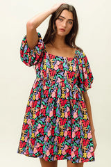 BiBi Floral Print Puff Square Neck Dress