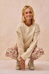 BiBi Floral Printed Twill Drawstring Pants With Elastic Band