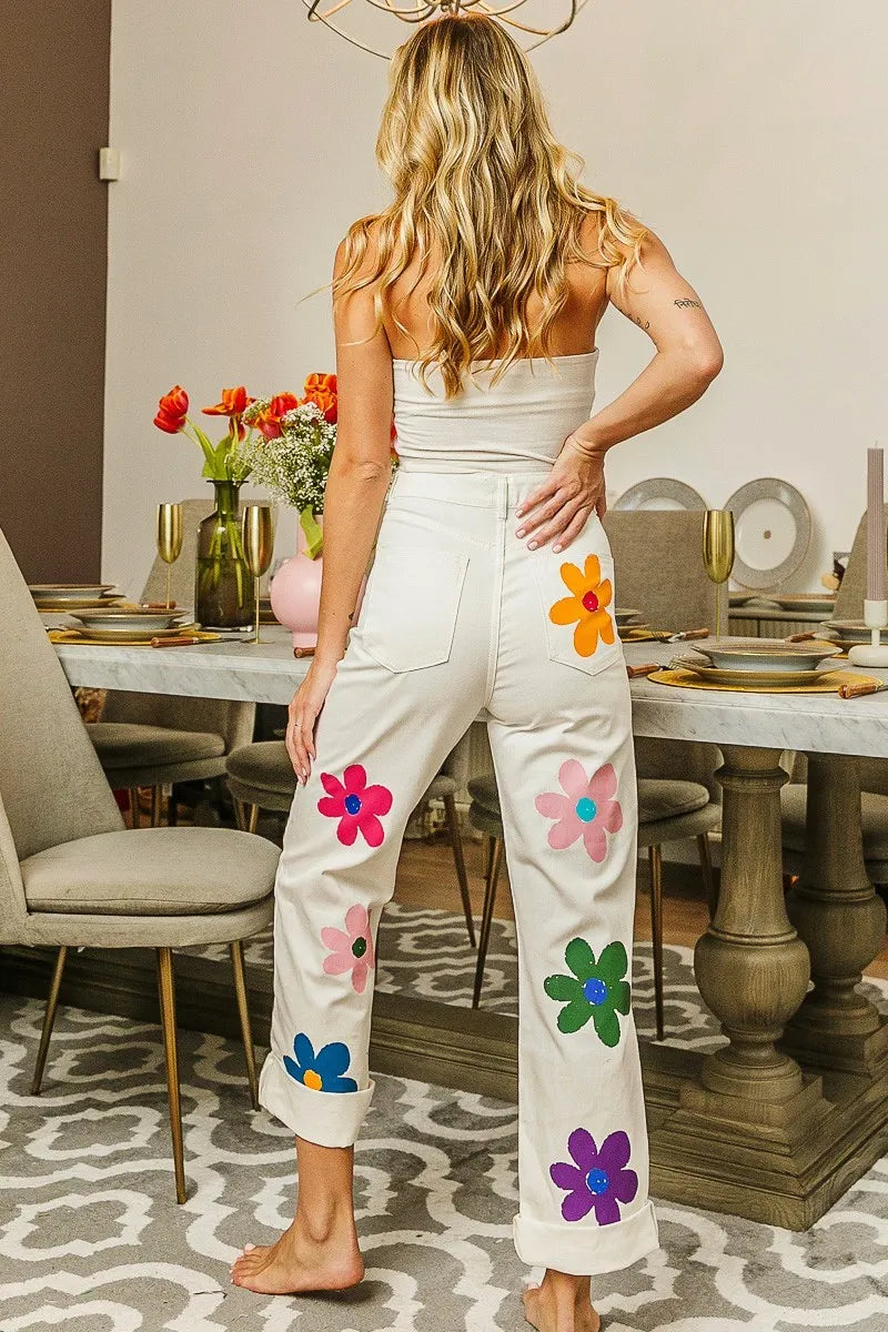 BiBi Flower Print Straight Legs Pants