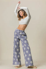 BiBi Flower Printed Side Pocket Wide Pants