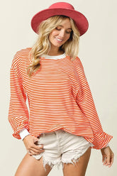 BiBi French Terry Stripe Long Sleeve Sweatshirt ORANGE / S