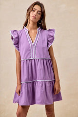 BiBi Gameday Theme Contrast Binding Ruffled Dress