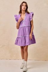 BiBi Gameday Theme Contrast Binding Ruffled Dress