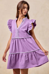 BiBi Gameday Theme Contrast Binding Ruffled Dress