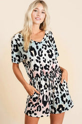 BiBi Gradation Leopard Soft Knit V-neck Romper