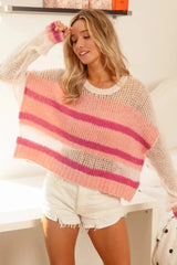 BiBi Hollow Out Yoke Detail Striped Sweater