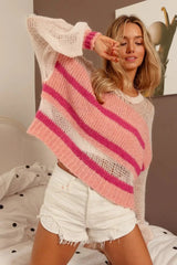 BiBi Hollow Out Yoke Detail Striped Sweater