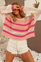 BiBi Hollow Out Yoke Detail Striped Sweater