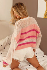 BiBi Hollow Out Yoke Detail Striped Sweater
