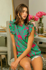 BiBi Leopard Leaves Print Woven Top