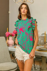BiBi Leopard Leaves Print Woven Top