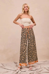 BiBi Leopard Print With Contrast Banded Wide Pants