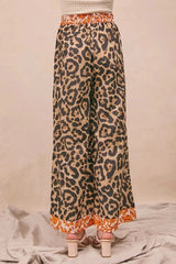 BiBi Leopard Print With Contrast Banded Wide Pants