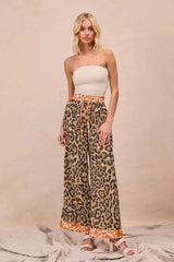 BiBi Leopard Print With Contrast Banded Wide Pants