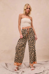 BiBi Leopard Print With Contrast Banded Wide Pants