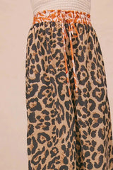 BiBi Leopard Print With Contrast Banded Wide Pants