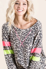 BiBi Leopard Thermal Top with Contrast Color Block