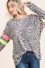 BiBi Leopard Thermal Top with Contrast Color Block