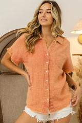 BiBi Mineral Washed Buttoned Up Shirt Top VINTAGE APRICOT / S