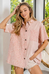 BiBi Mineral Washed Leopard Print Short Sleeve Shirt